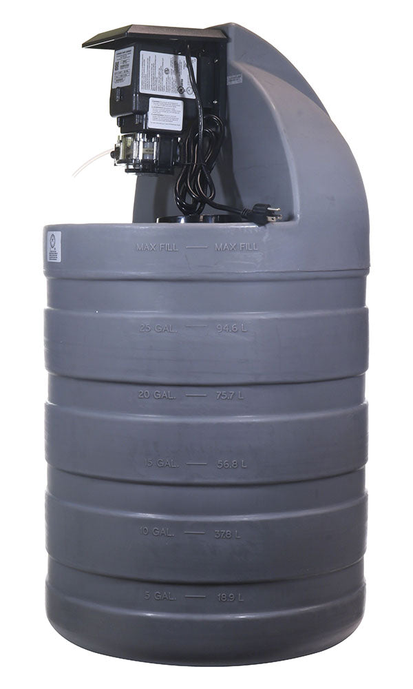 30 Gallon Gray Chemical Tank With 45MPHP2 Model Fixed Pump - 100 PSI 3 GPD 120 Volt - 1/4 Inch Standard Tubing