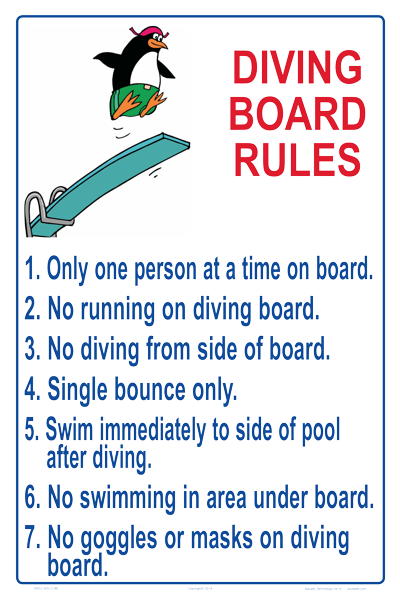 Diving Rules With Penguin Sign - 12 x 18 Inches on Heavy-Duty Aluminum