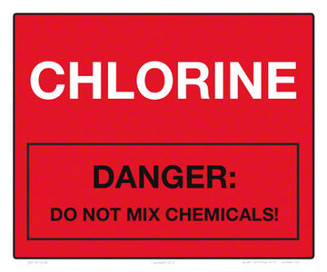 Red Chlorine (Danger) Tank Label 12 x 10 Vinyl Stick-on