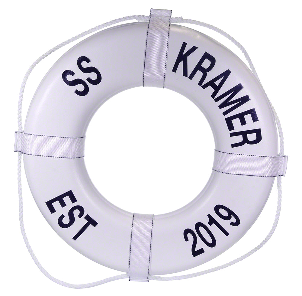 Personalized USCG Solid Foam 30 Inch Life Ring Buoy - White