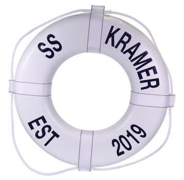 Personalized USCG Solid Foam 24 Inch Life Ring Buoy - White