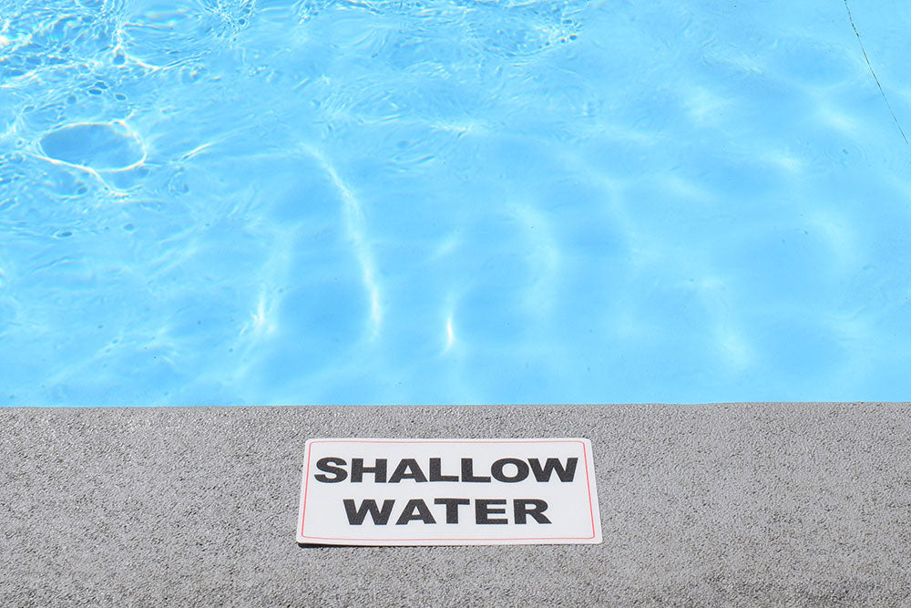 Shallow Depth Sign SHALLOW WATER Message Pool Deck Depth Marker - Adhesive Installation