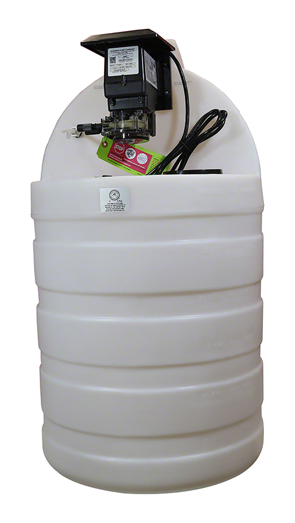 30 Gallon White Chemical Tank With 45MP5 Model Fixed Pump - 25 PSI 50 GPD 120 Volt - 3/8 Inch Standard Tubing