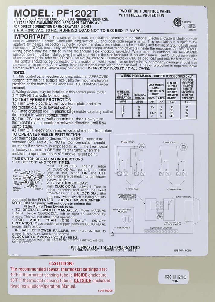 Multi Circuit Freeze Protection Two Time Switch 240V - Intermatic. PF1202T