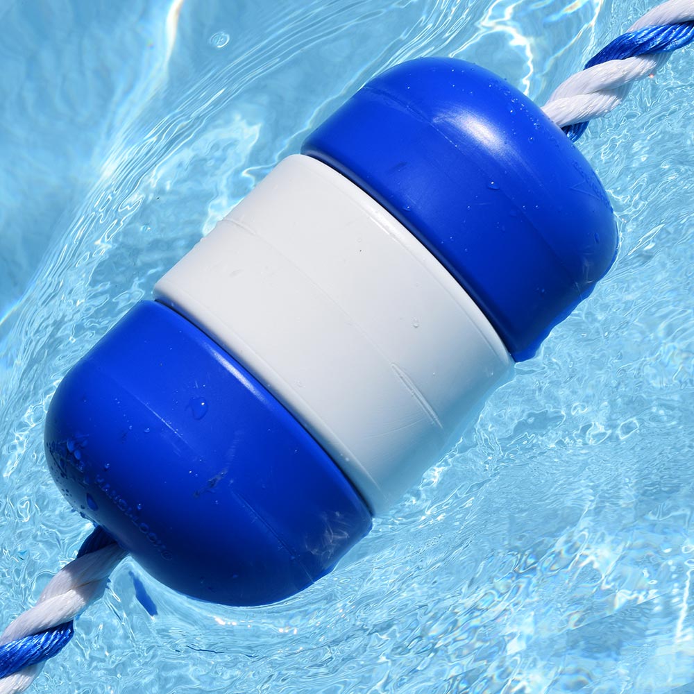 Through Rope Float 100 Foot Pool Rope & Float Kit - 3/4 Inch Blue-White Rope with Locking ...