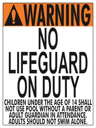 California No Lifeguard Warning Sign (14 Years and Under) - 18 x 24 Inches on Styrene Plastic