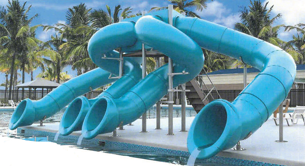 Quad Flume Half Hex Deck Waterslide With 360 and 90 Degree Turns
