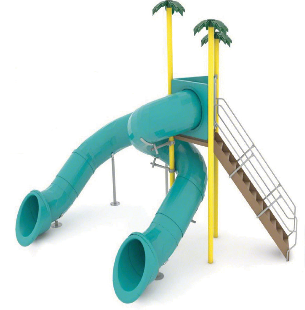 Double Flume Triangle Deck Waterslide With 360 and 90 Degree Turns