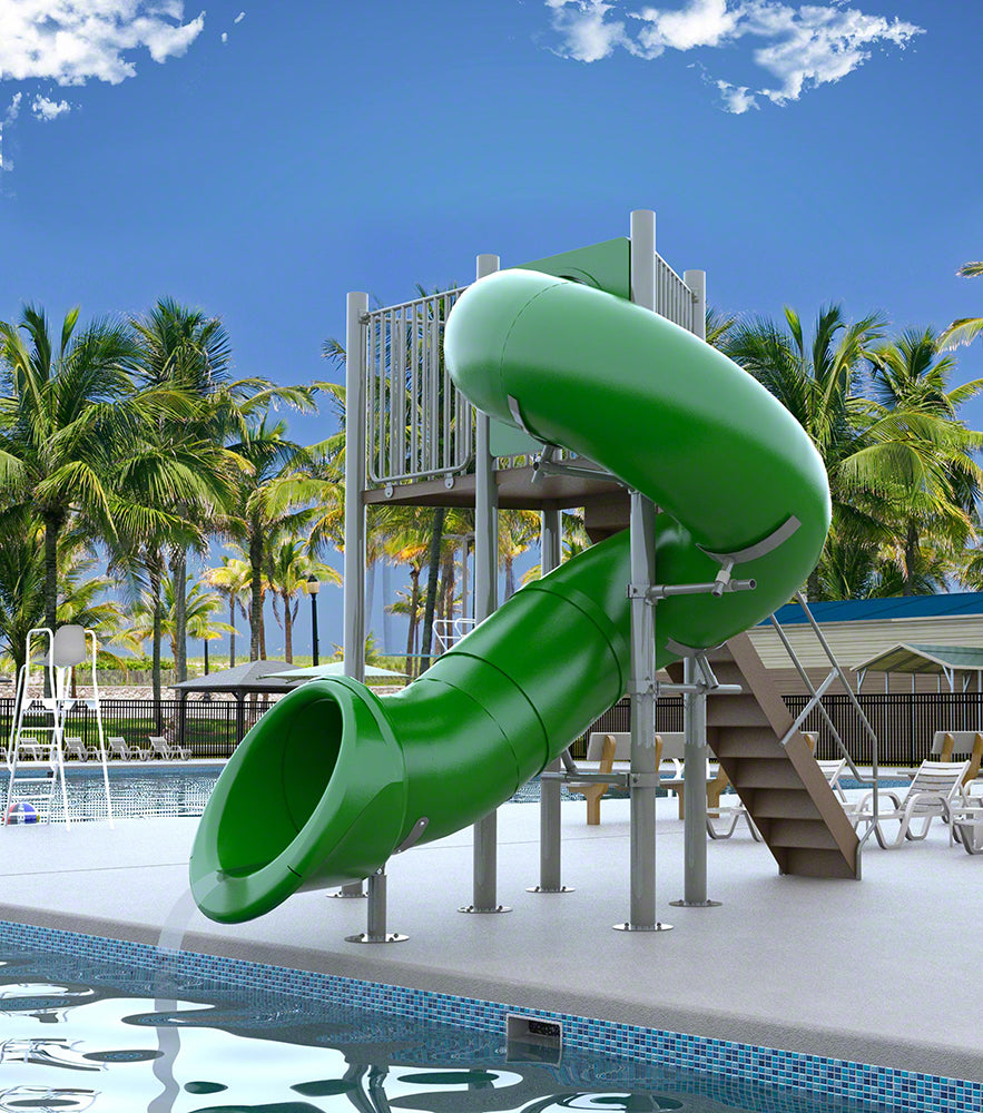 Single Flume Triangle Deck Waterslide With 360 Degree Turn