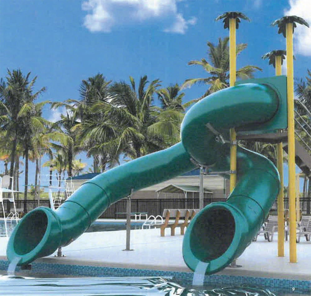 Double Flume Triangle Deck Waterslide With 360 and 90 Degree Turns