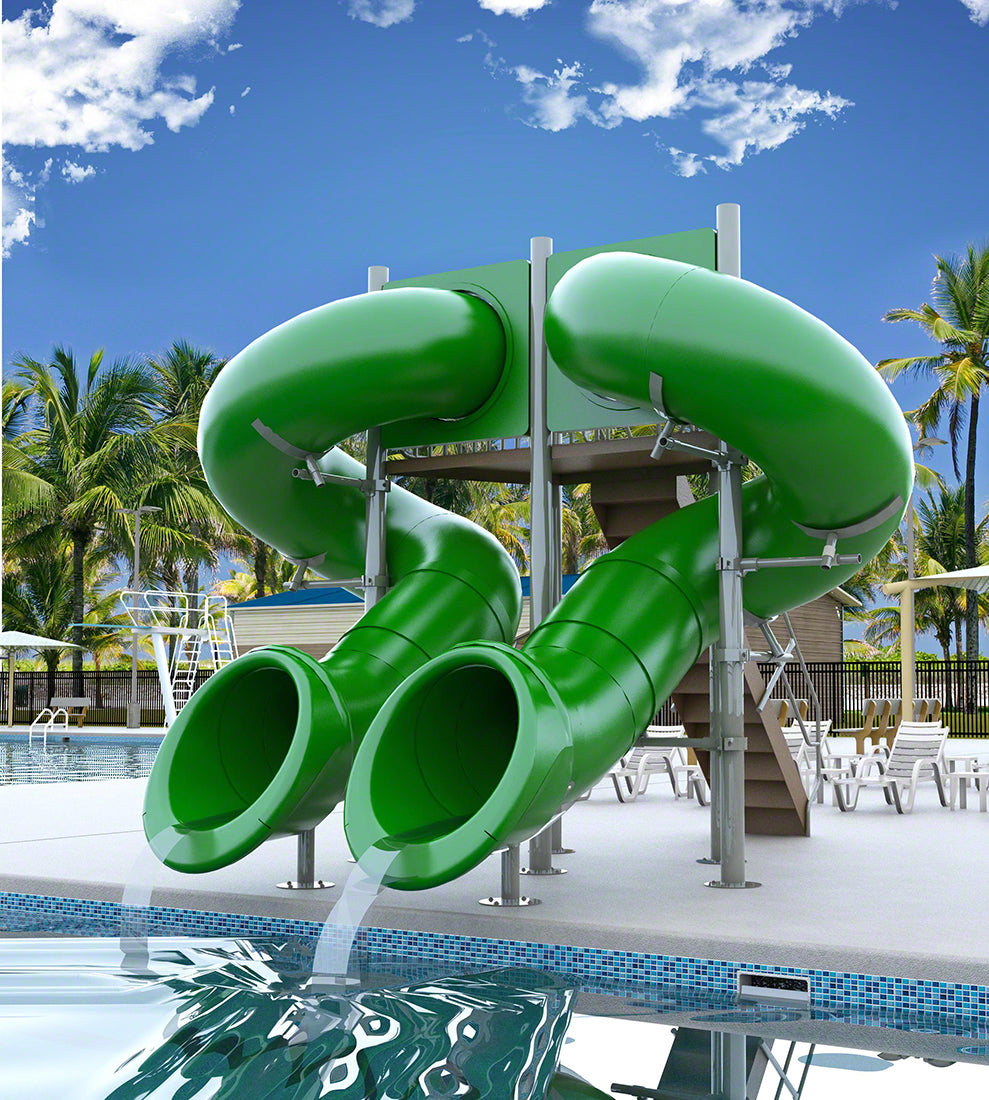Double Flume Half Hex Deck Waterslide With 360 Degree Turns