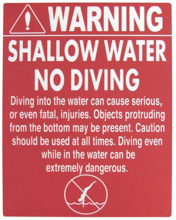 Shallow Water No Diving Warning Sign - 18 x 24 Inches Engraved on Red/White Plastic .25
