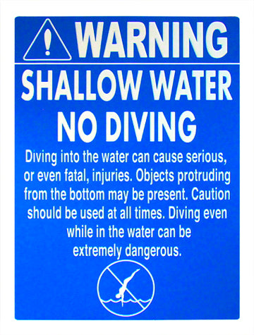 Shallow Water No Diving Warning Sign - 18 x 24 Inches Engraved on Blue/White Plastic .25