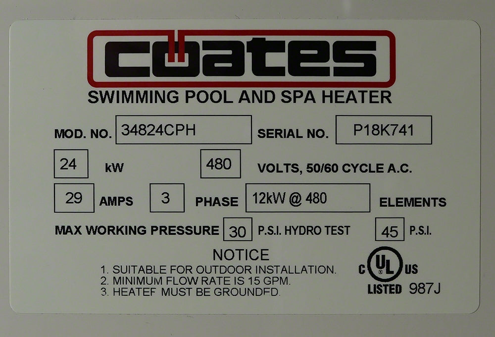 CPH Series Electric Pool Heater 30kW - 208 Volts Three-Phase - 84 Amps