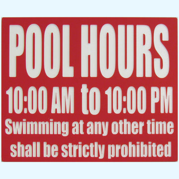 Pool Hours Sign Customized - 12 x 10 Inches Engraved on Red/White Heavy-Duty Plastic .25