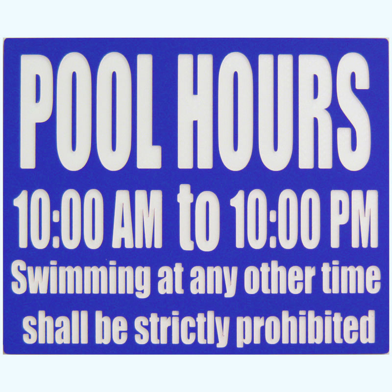 Pool Hours Sign Customized - 12 x 10 Inches Engraved on Blue/White Heavy-Duty Plastic .25