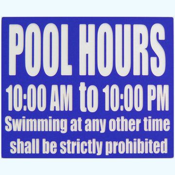 Pool Hours Sign Customized - 12 x 10 Inches Engraved on Blue/White Heavy-Duty Plastic .25