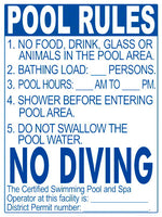 District of Columbia Pool Rules for Diving Pools Sign - 18 x 24 Inches on Heavy-Duty Aluminum (Customize or Leave Blank)