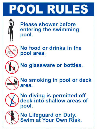 Pool Rules With Graphic Symbols Sign - 18 x 24 Inches on Styrene Plastic
