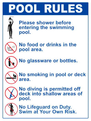 Pool Rules With Graphic Symbols Sign - 18 x 24 Inches on Heavy-Duty Aluminum