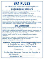 District of Columbia Spa Rules and Warnings Sign - 18 x 24 Inches on Styrene Plastic (Customize or Leave Blank)