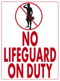 No Lifeguard on Duty With Graphic Sign - 18 x 24 Inches on Styrene Plastic