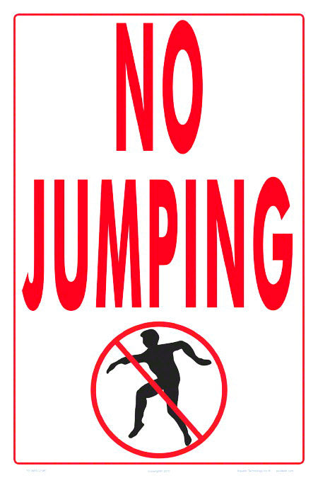 No Jumping With Graphic Sign - 12 x 18 Inches on Heavy-Duty Aluminum