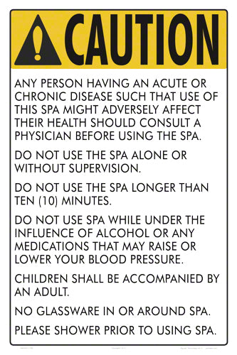 Missouri Spa Rules Caution Sign - 12 x 18 Inches on Styrene Plastic