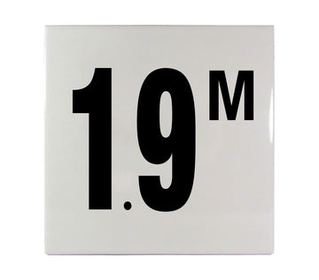 1.9 M Ceramic Smooth Tile Depth Marker 6 Inch x 6 Inch with 4 Inch Lettering
