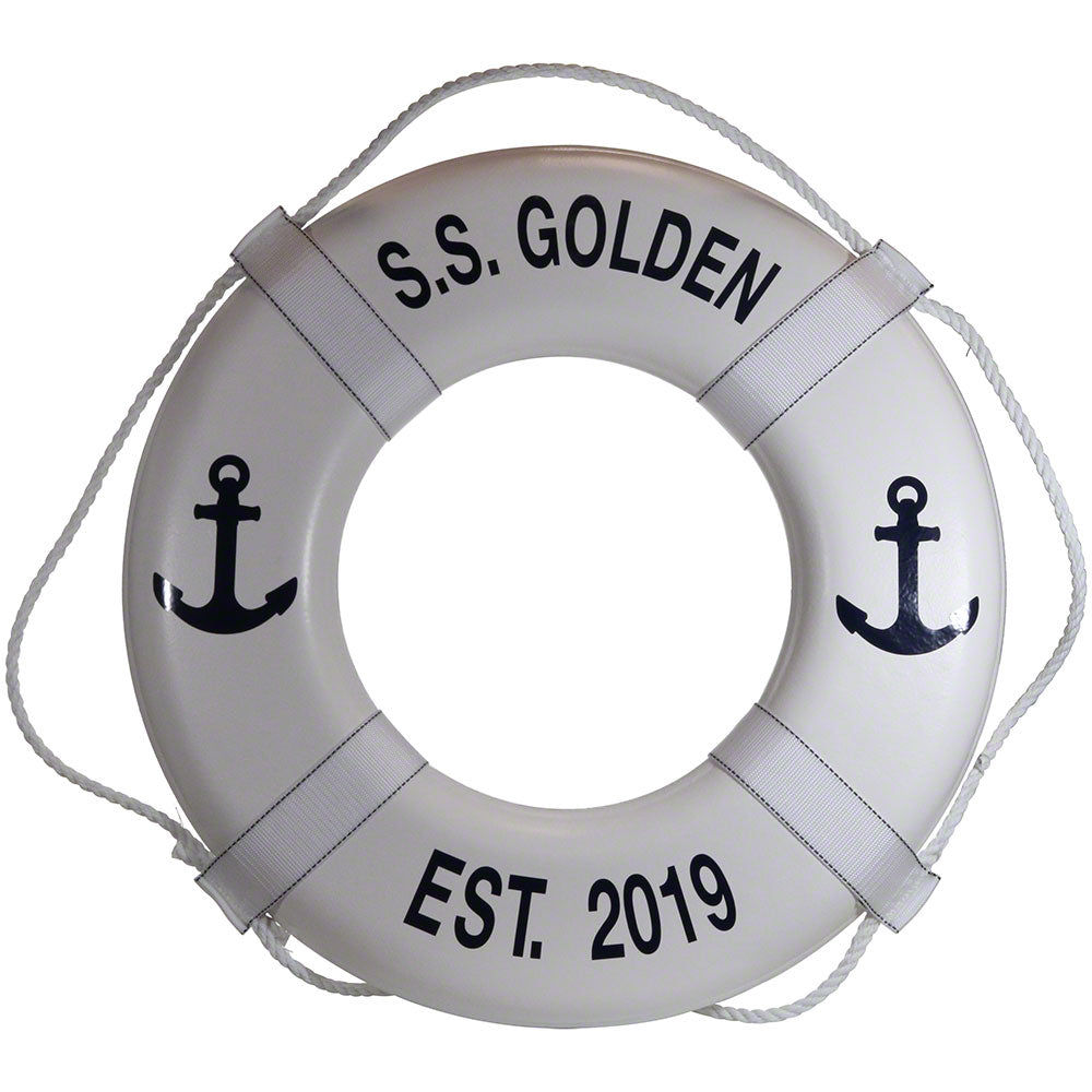 Personalized USCG Solid Foam 24 Inch Life Ring Buoy With Symbols - White