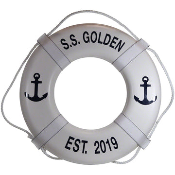 Personalized USCG Solid Foam 24 Inch Life Ring Buoy With Symbols - White