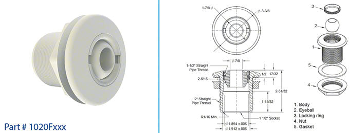 Large Extended Return Fitting - 2 Inch - Vinyl/Steel - White