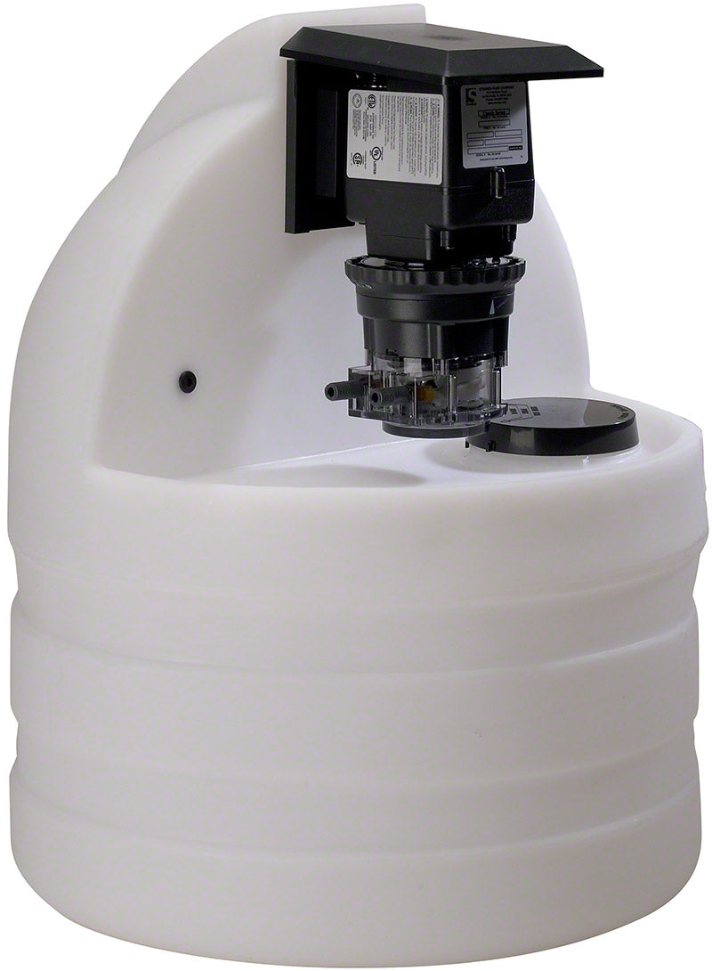 15 Gallon White Chemical Tank With 45MP3 Model Fixed Pump - 25 PSI 22 GPD 120 Volt - 1/4 Inch UV Tubing