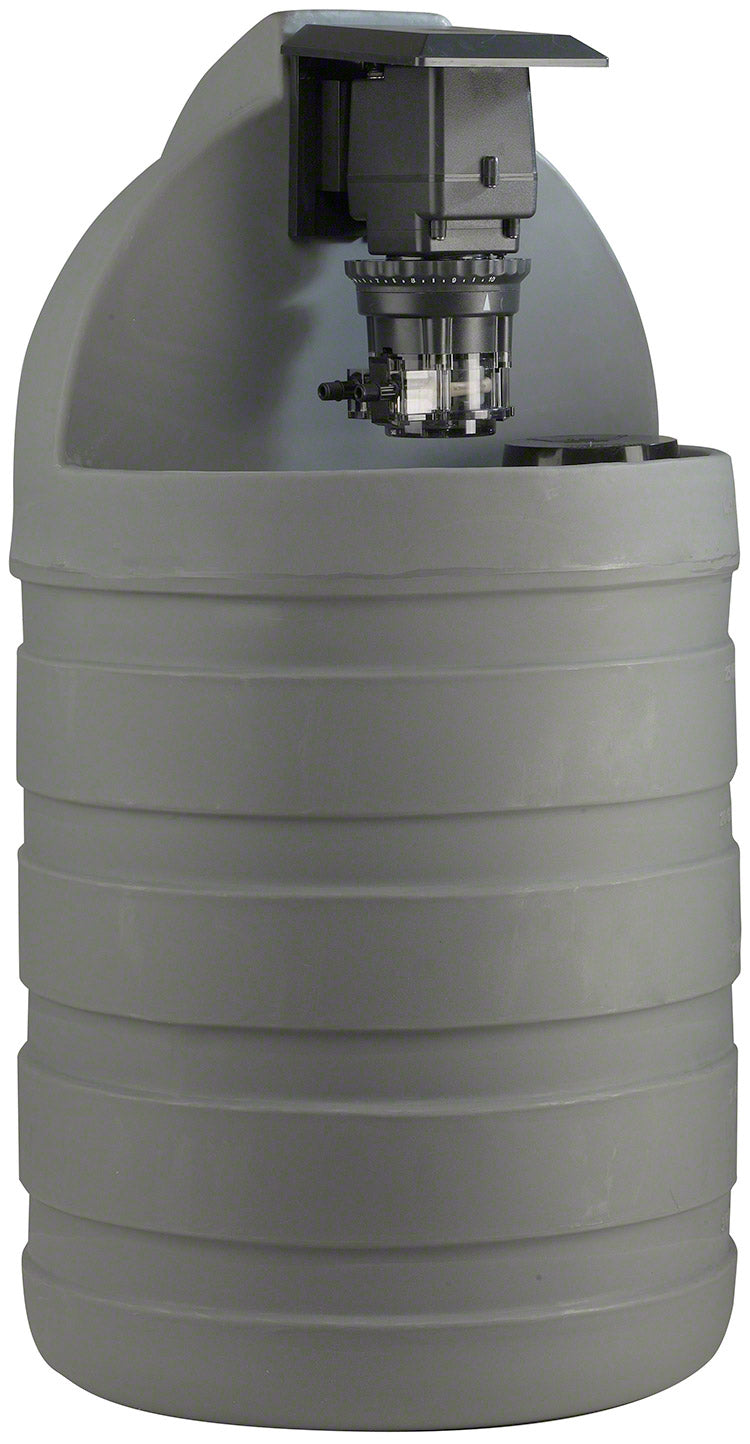 30 Gallon Gray Chemical Tank With 45MP5 Model Fixed Pump - 25 PSI 50 GPD 120 Volt - 1/4 Inch UV Tubing