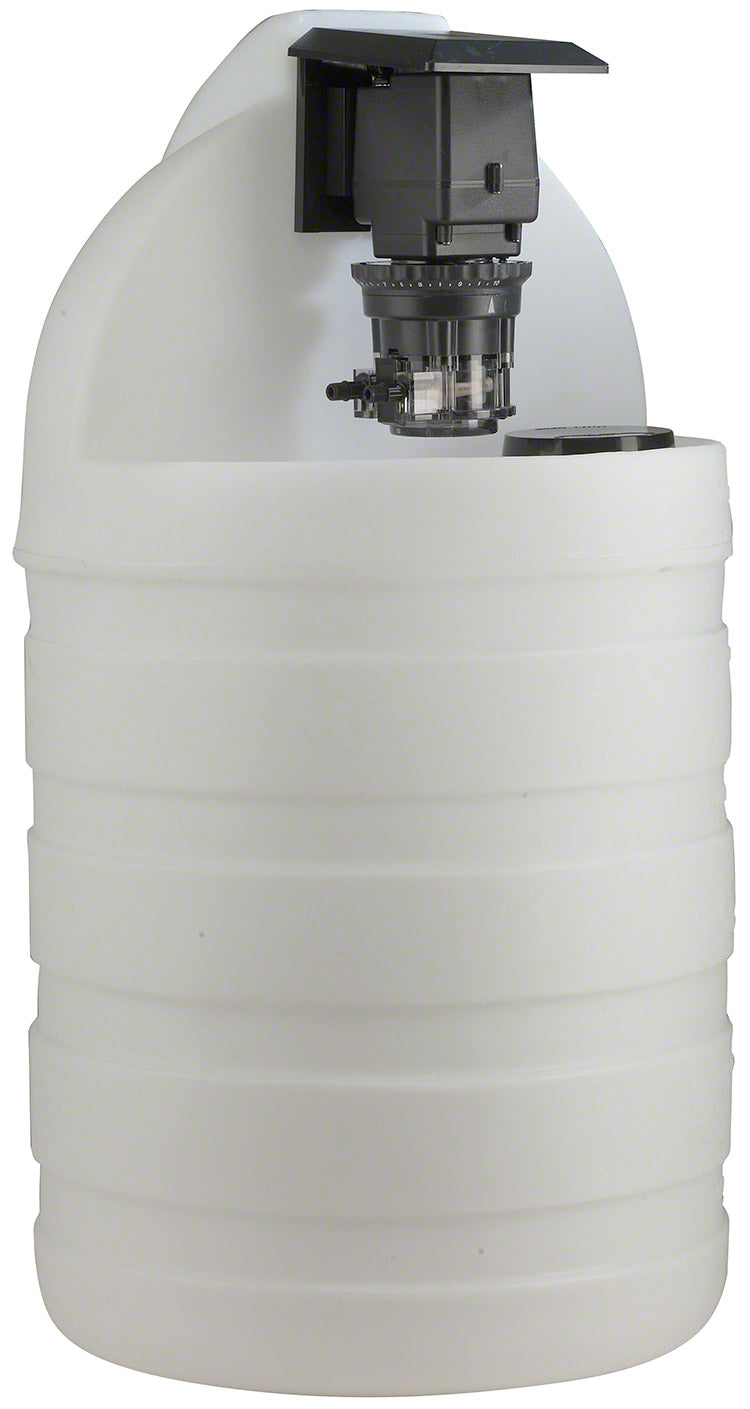 30 Gallon White Chemical Tank With 45MP4 Model Fixed Pump - 25 PSI 35 GPD 120 Volt - 1/4 Inch UV Tubing