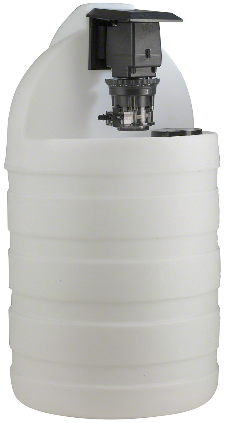 30 Gallon White Chemical Tank With 45M3 Adjustable Pump - 25 PSI 22 GPD 120 Volt - 1/4 Inch Standard Tubing