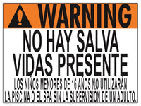 Nebraska No Lifeguard Warning Sign in Spanish (16 Years and Under) - 24 x 18 Inches on Heavy-Duty Aluminum