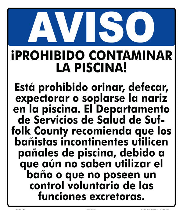 Notice Suffolk County Pollution Statement Sign in Spanish - 12 x 14 Inches on Heavy-Duty Aluminum