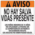 California No Lifeguard Warning Sign in Spanish (14 Years and Under) - 24 x 24 Inches on Heavy-Duty Aluminum