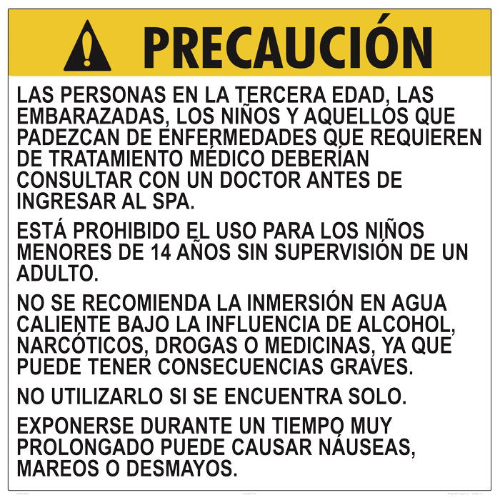 California Spa Regulations Caution Sign in Spanish - 30 x 30 Inches on Styrene Plastic