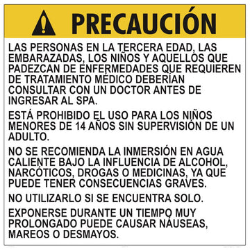 California Spa Regulations Caution Sign in Spanish - 30 x 30 Inches on Styrene Plastic