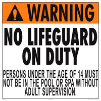 Texas No Lifeguard Warning Sign (14 Years and Under) - 24 x 24 Inches on Styrene Plastic