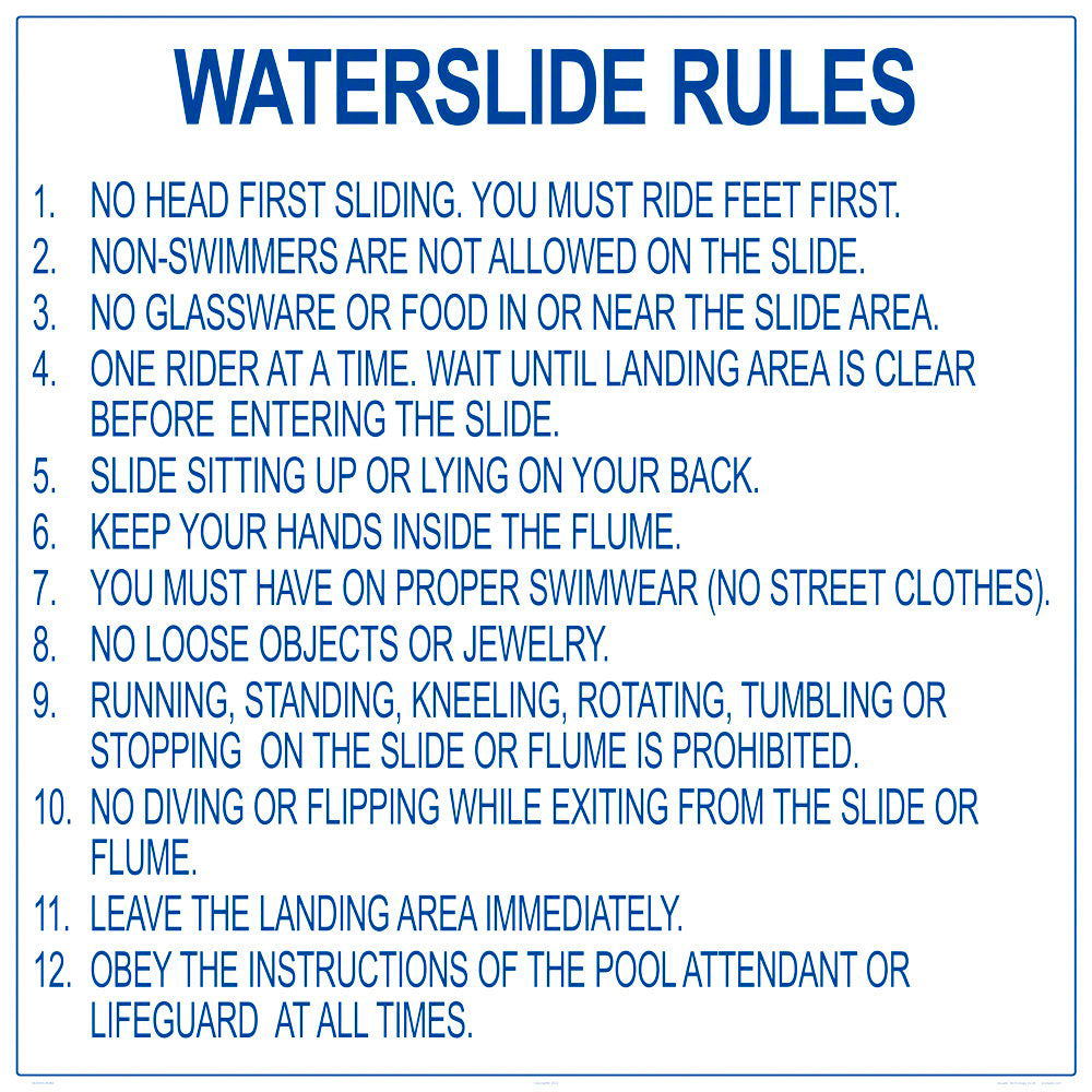 Texas Waterslide Rules Sign - 36 x 36 Inches on Styrene Plastic