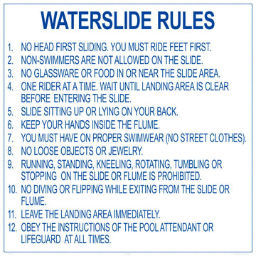 Texas Waterslide Rules Sign - 36 x 36 Inches on Styrene Plastic