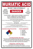 Muriatic Acid Danger Instruction Sign - 12 x 18 Inches on Styrene Plastic