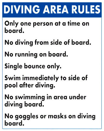 Diving Area Rules with No Running Sign - 24 x 30 Inches on Styrene Plastic