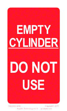 Empty Cylinder Tag Sign - 03 x 05 Inches on Styrene Plastic - With Chain