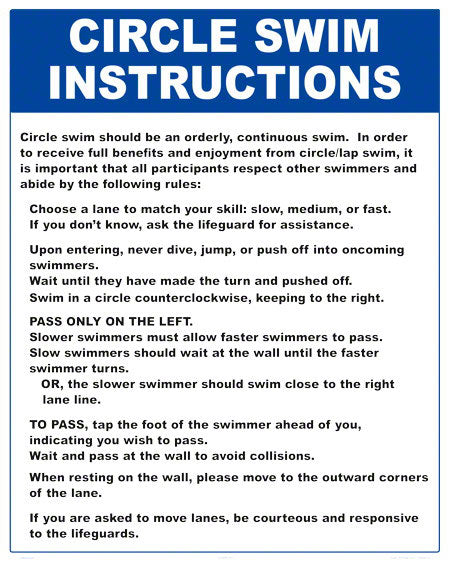 Circle Swim Instructions Sign - 24x30 Inch