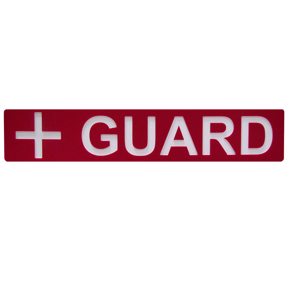 Guard Sign - 18 x 3 Inches Engraved on Red/White Plastic for Rear of Lifeguard Chair