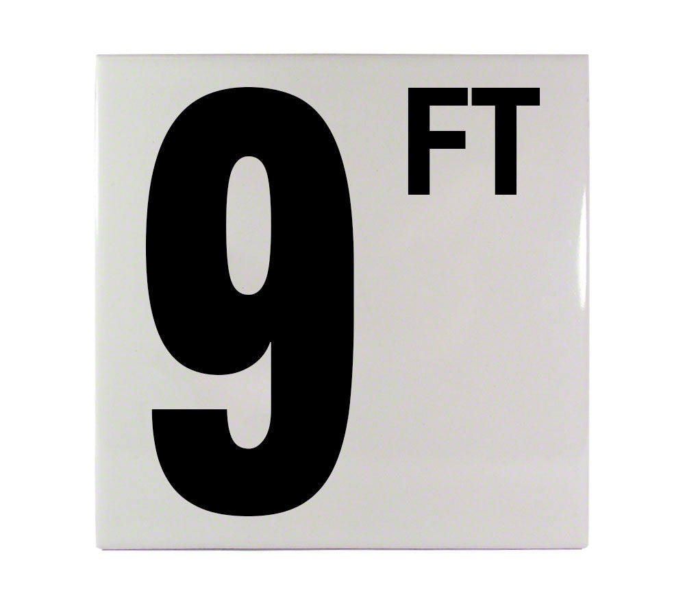 9 FT Ceramic Smooth Tile Depth Marker 6 Inch x 6 Inch with 5 Inch Lettering